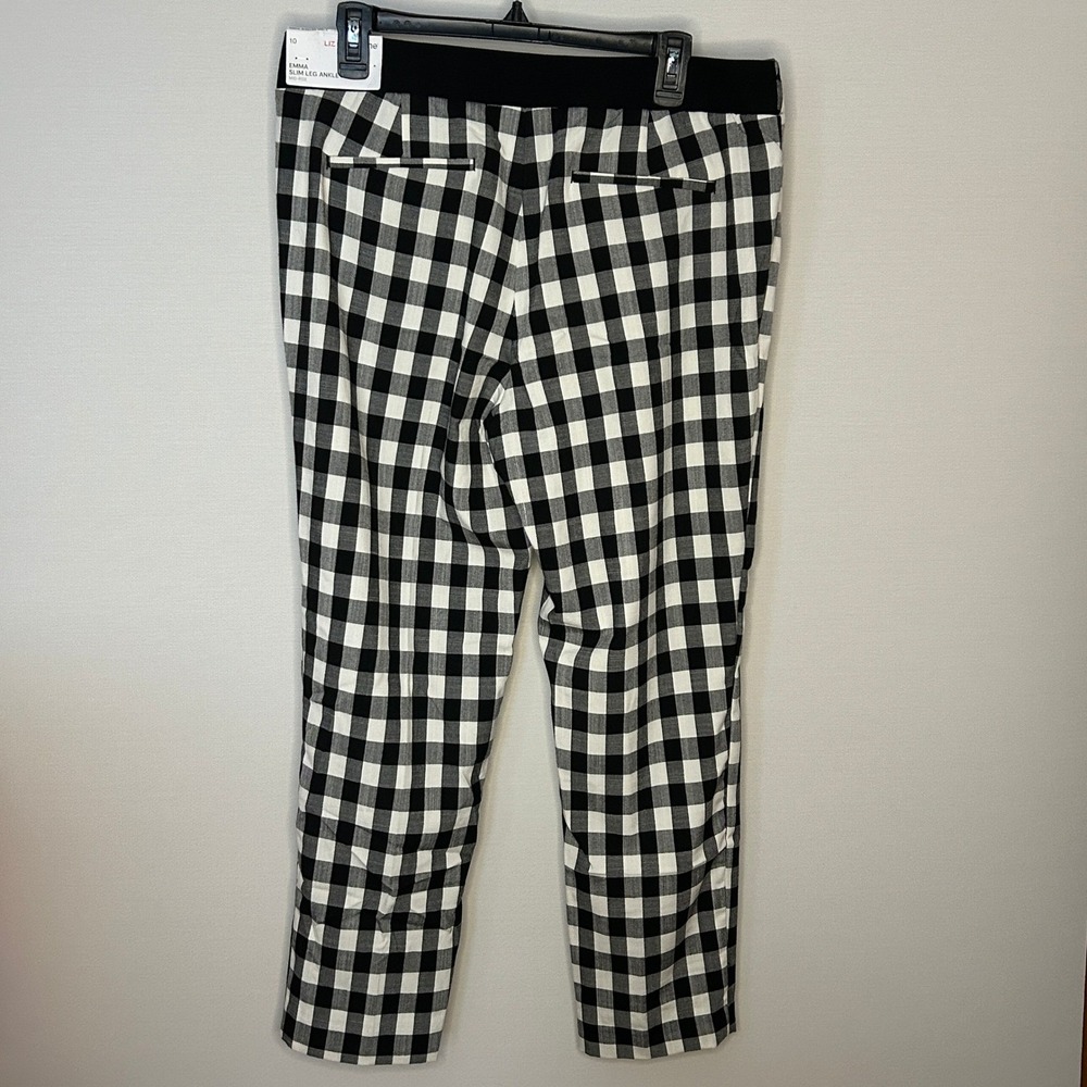 Liz Claiborne Emma Slim Leg Ankle Trouser Pants 10 Neutral Gingham NWT Office - Picture 8 of 9